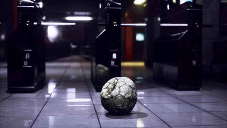 soccer ball on polished floor by ticket gates in a station
