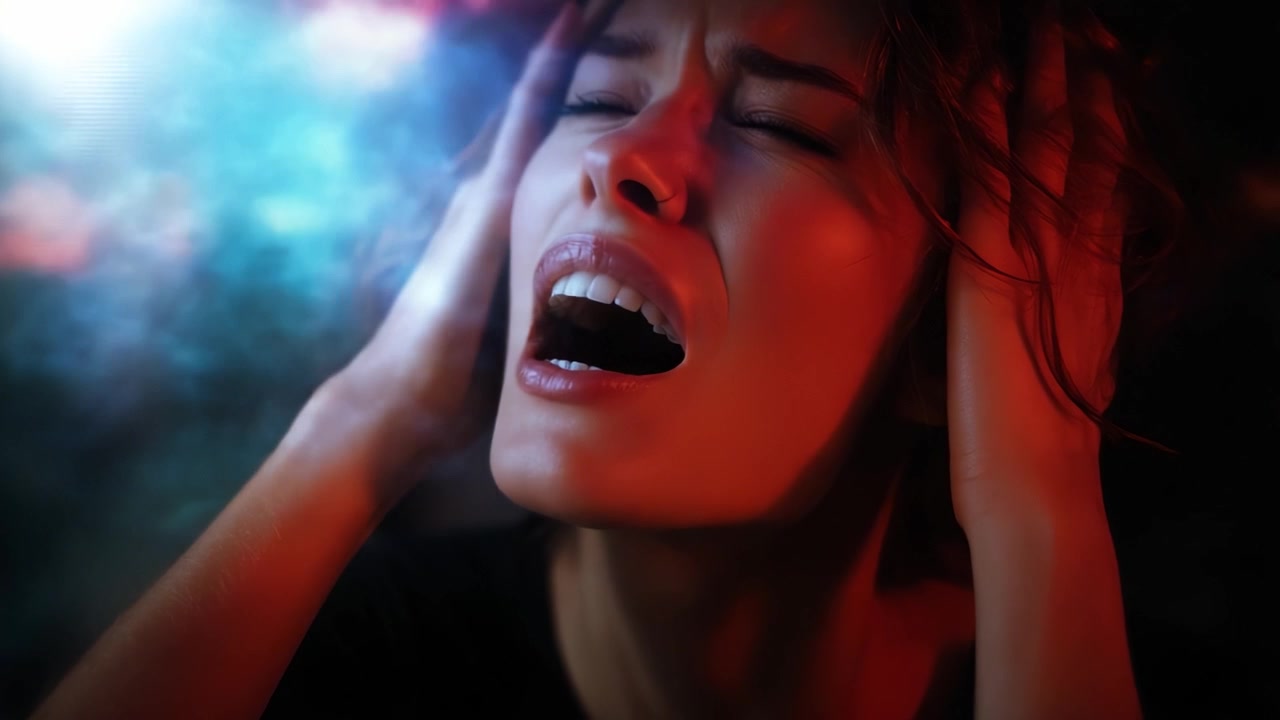 Intensity of Emotion: A Woman's Struggle with Inner Turmoil and Pain Captured in Two Dramatic Frames of a Pivotal Moment of Distress and Advocacy for Mental Health Awareness