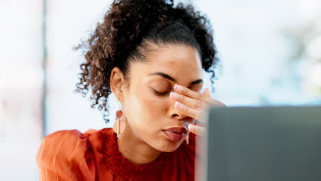 Burnout,-stress-and-business-woman-in-office