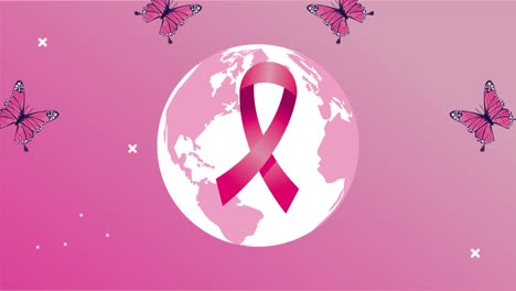 breast cancer animation with earth planet and ribbon