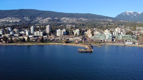 aerial approach towards north vancouver pier, canada