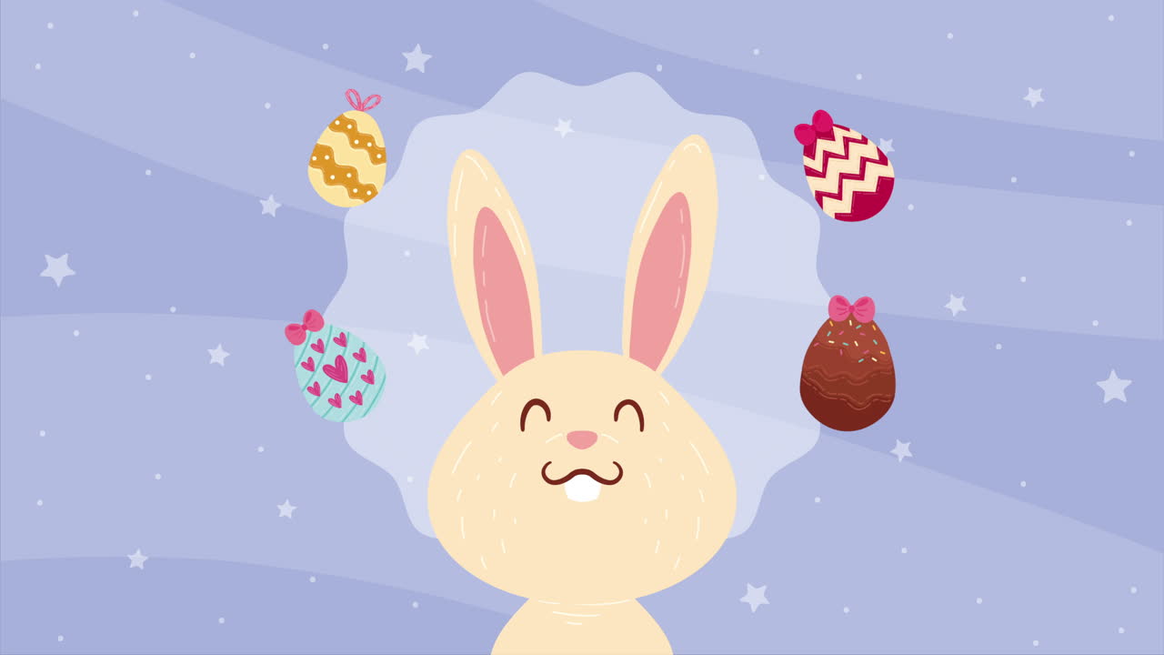 토끼 애니메이션으로 칠한 봄 달