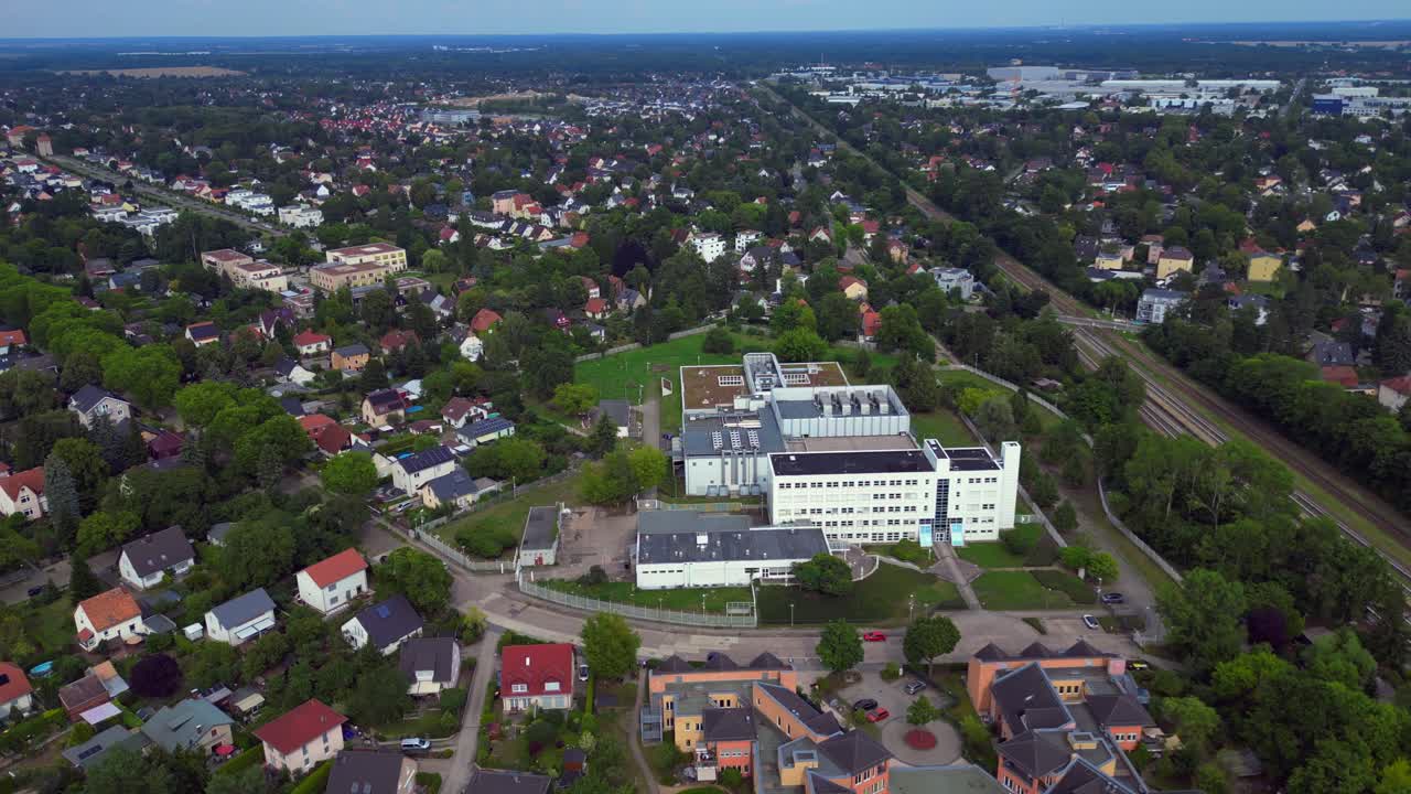Explore the cutting-edge technology and futuristic infrastructure of a large-scale data center. Nice aerial view flight panorama orbit drone