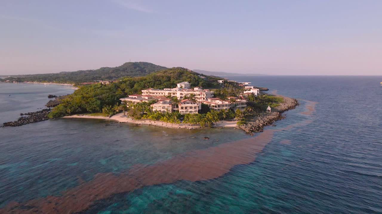 Beautiful Roatan island, Honduras, drone footage, orbit