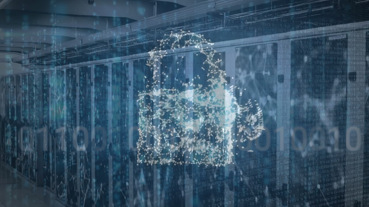 클라우드 및 록 아이콘의 애니메이션과 서버 을 통해 데이터 처리