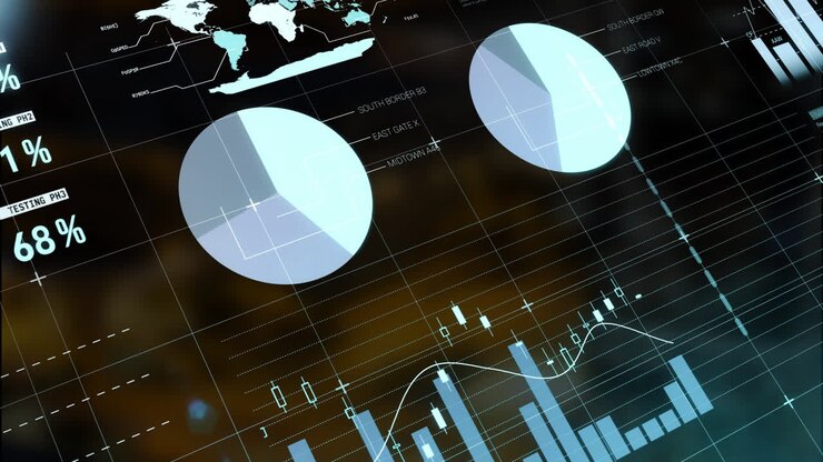 Animasjon av finansiell databehandling på uskarp bakgrunn