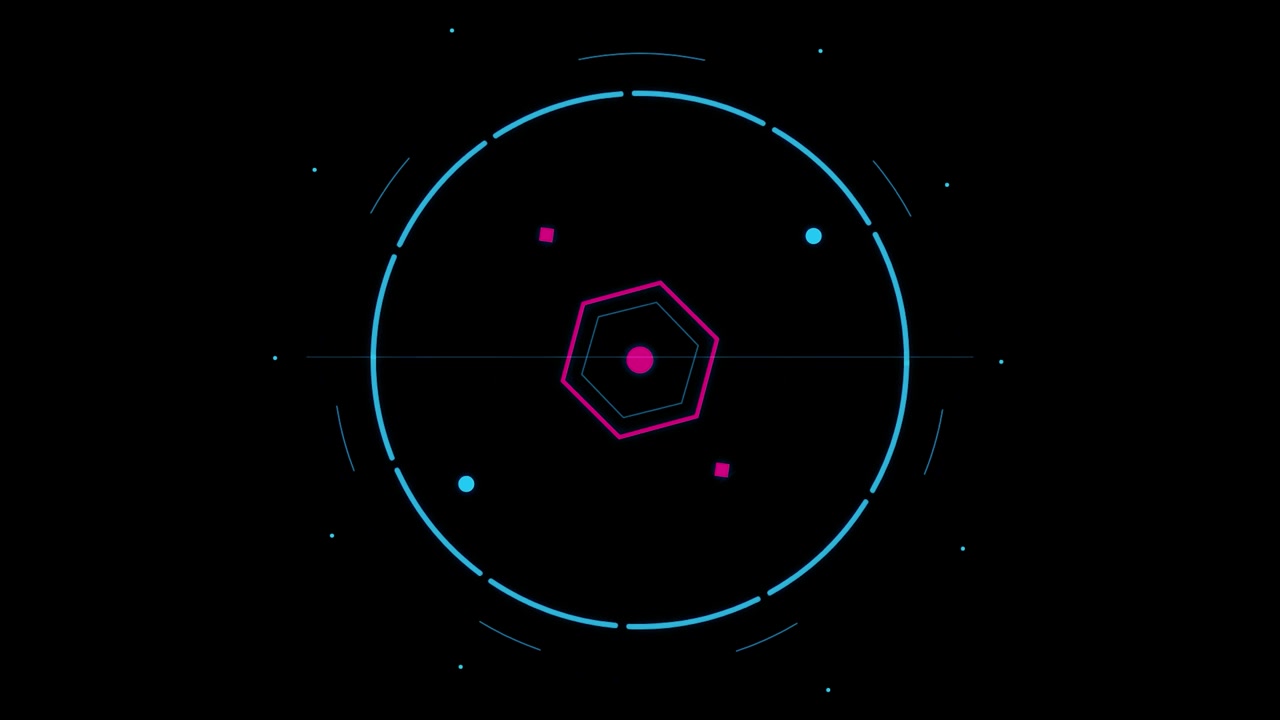 Abstract Digital HUD Interface with Rotating Geometric Shapes
