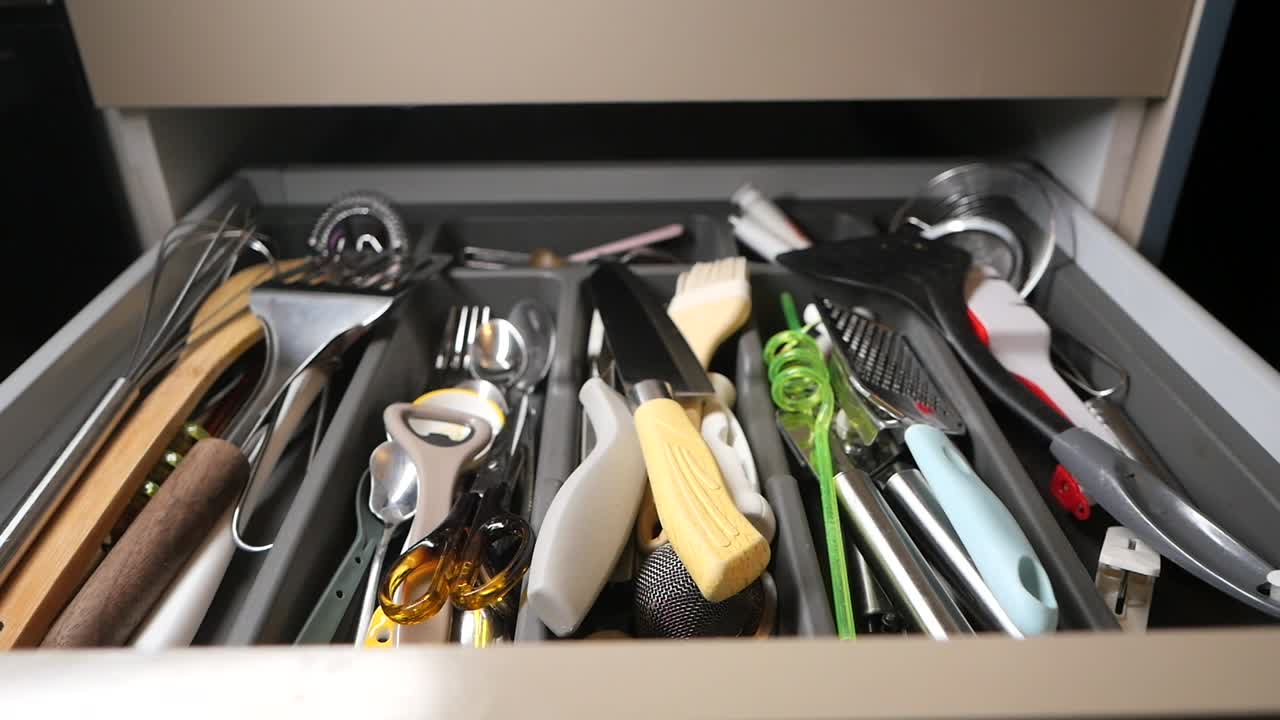 Neatly Arranged Kitchen Utensils in a Divided Drawer