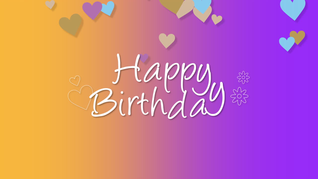 primer plano animado feliz cumpleaños texto con corazones