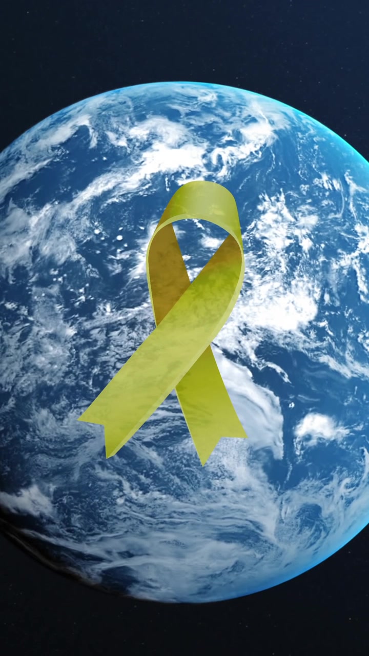 Animazione di un nastro giallo su un globo su sfondo blu