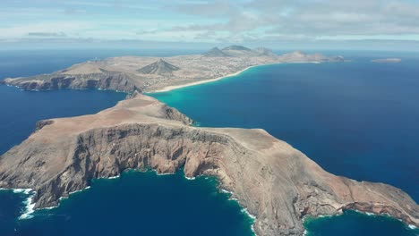 aerial shot porto santo beach in madeira, portugal