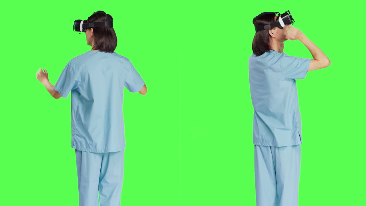 직원들은 가상현실 안경을 사용합니다.