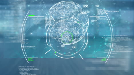 animation of scope scanning and network of data processing over empty office