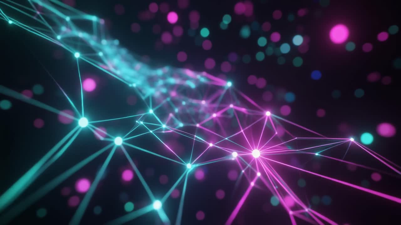 Abstract Digital Network Connection with Glowing Pink and Blue Dots