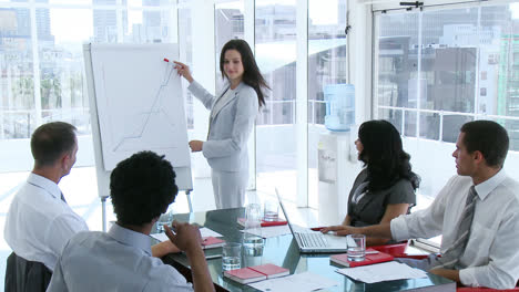 Businesswoman-giving-a-presentation-to-her-colleagues