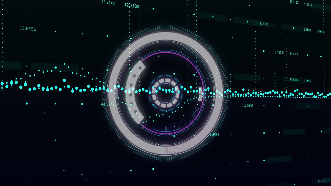 animación de escaneo de alcance y procesamiento de datos sobre fondo negro