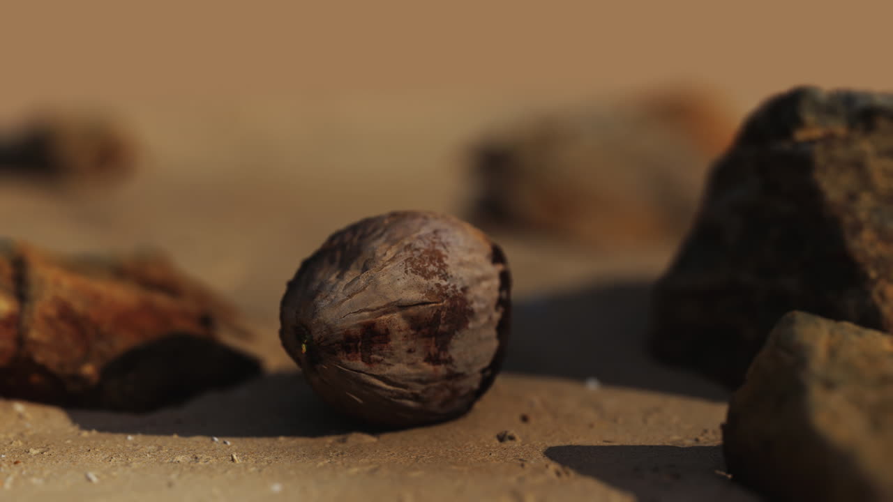 coco en la playa de arena al atardecer