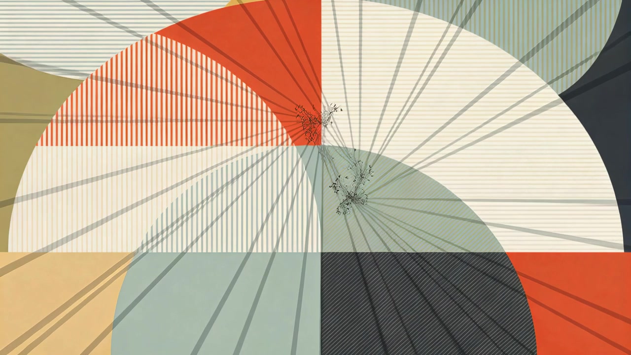 Playing radial wedges breaking into thin lines on flat quartered circles forming dense radial web