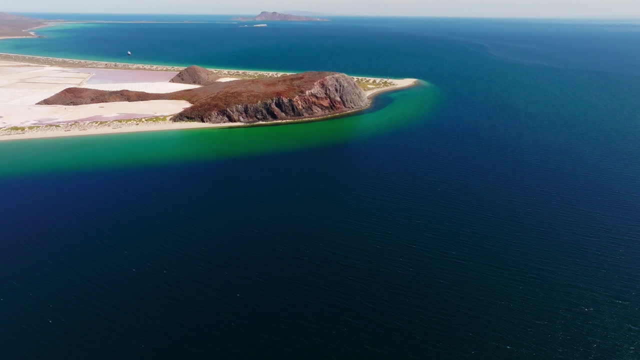 Aerial View Of Isla San Jose - Remote Island Off The Coast Of Baja California Sur With Pristine Beach Perfect For Summer Destination. tilt-up
