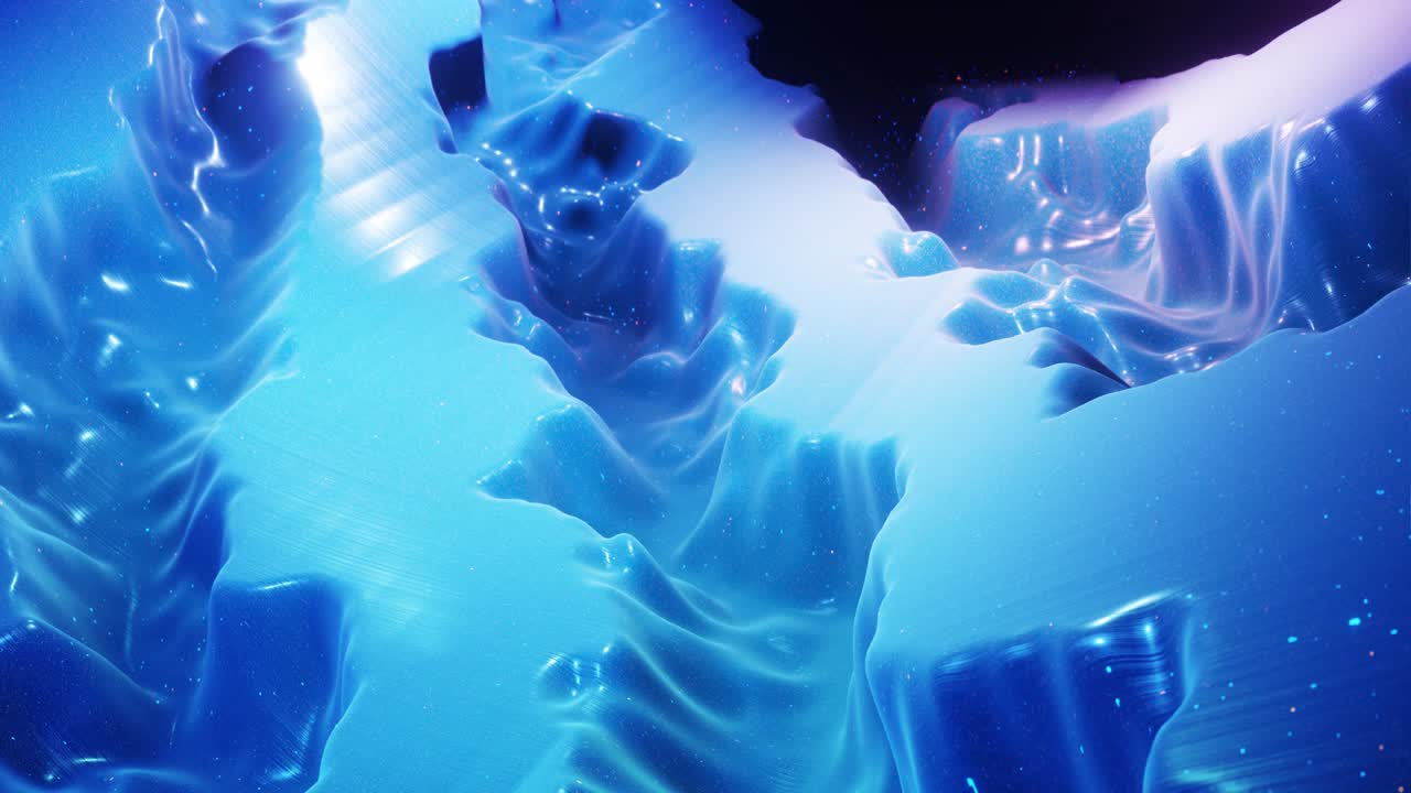 fantástico azul festivo bg. elegante fondo en bucle abstracto, las olas se mueven en una superficie brillante como un paisaje hecho de cera azul líquida con chispas. hermoso fondo suave con animación suave 4k