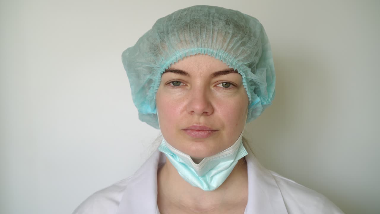 la doctora se quita la máscara. primer plano