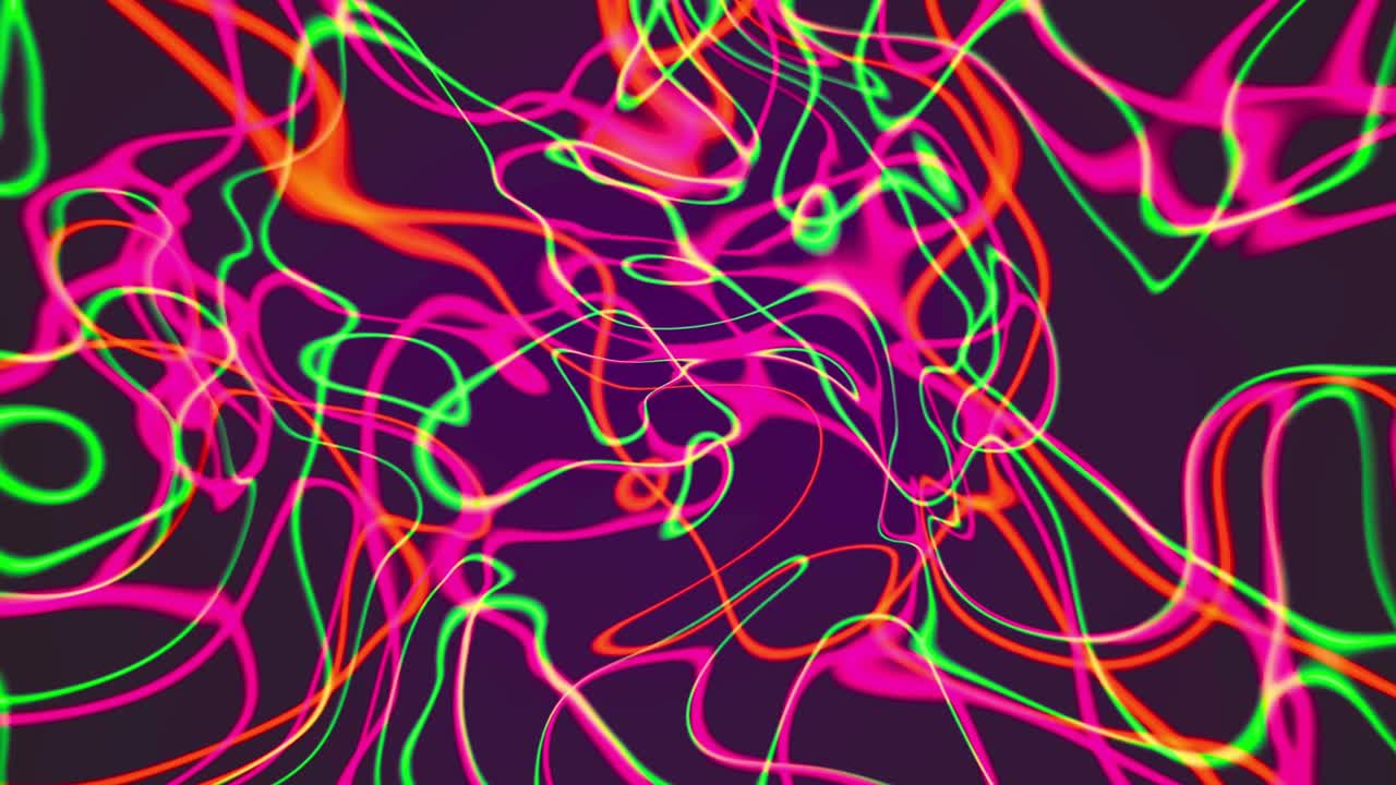 Linee neon luminose astratte in movimento su sfondo scuro.