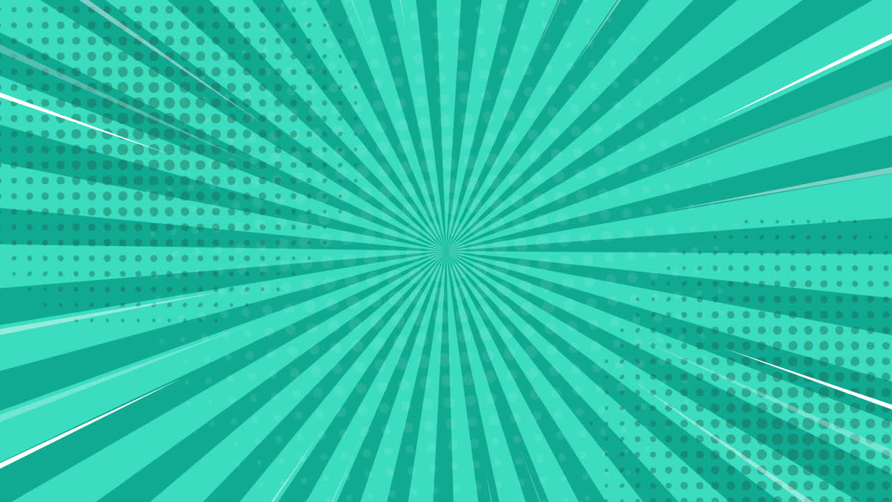 Animated Teal Pop Art Comic Background with Radial Lines