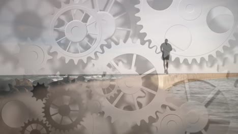 animación de los engranajes girando sobre el hombre en forma corriendo