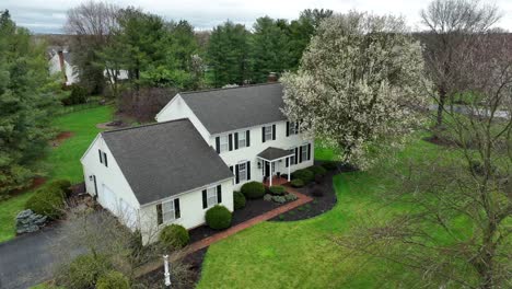 aerial view of noble one family house in suburb area of american town