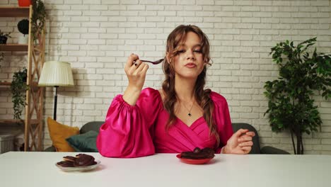 woman enjoying dessert at home