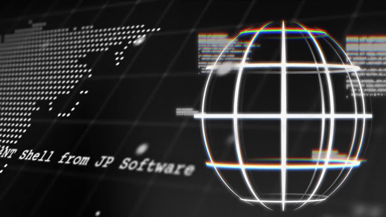 animación del mapa del mundo, los datos, las conexiones y el globo sobre fondo negro