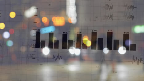 animation of financial data processing over cityscape