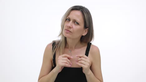 a woman displaying various thoughtful and secretive expressions