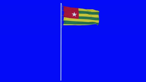 togo flag waving on wind on blue screen or chroma key background. 4k animation