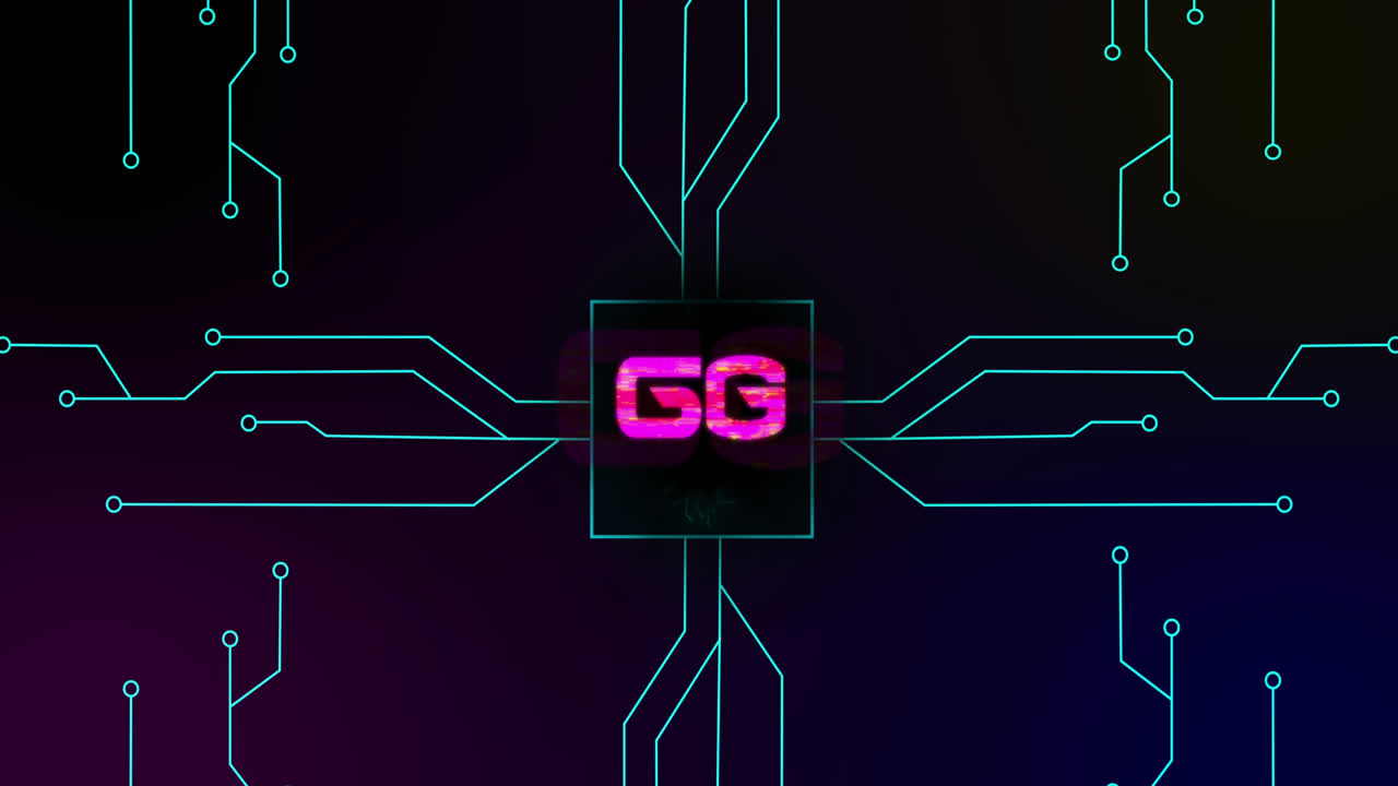 animación de circuitos integrados sobre 6g y luces coloridas en el espacio digital