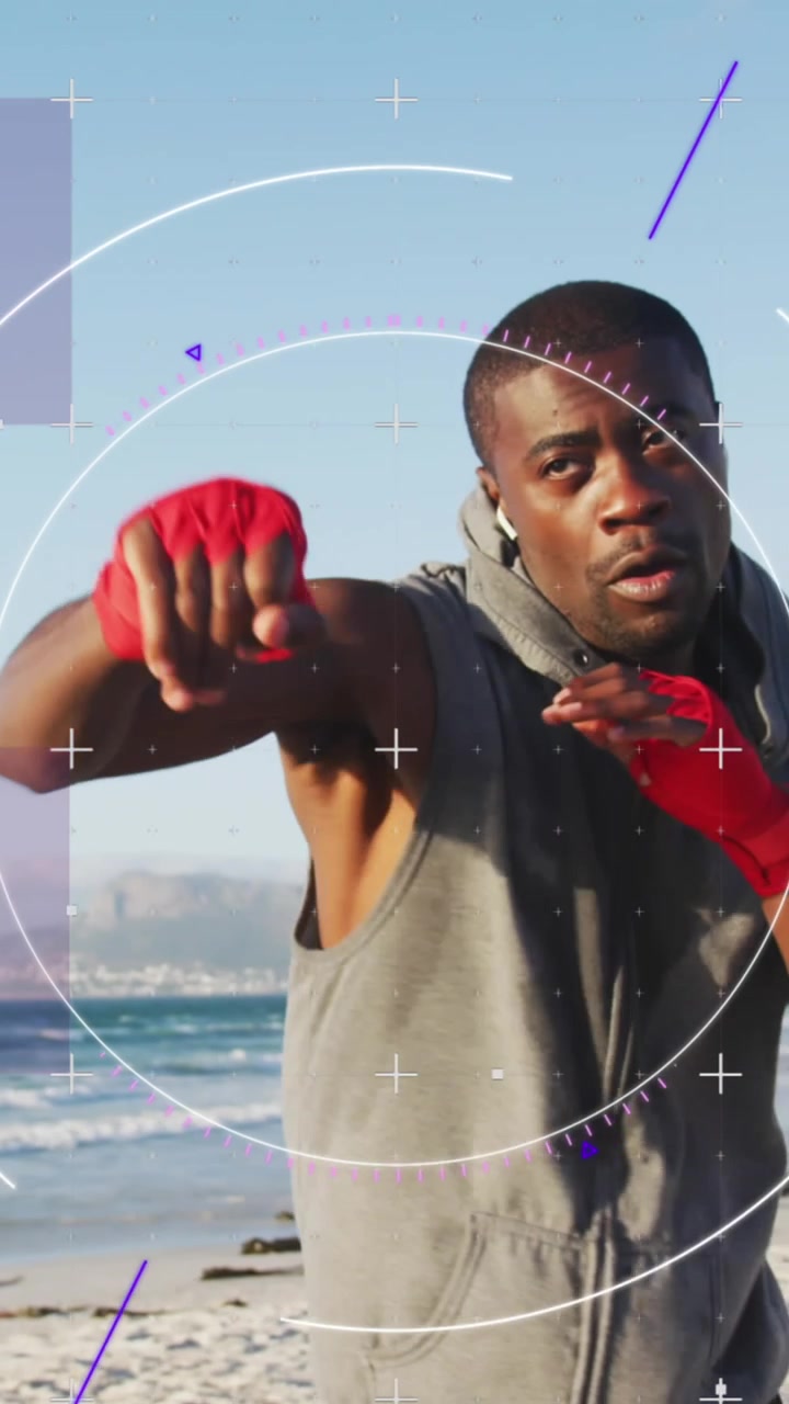 Animation of digital interface over a running african american man