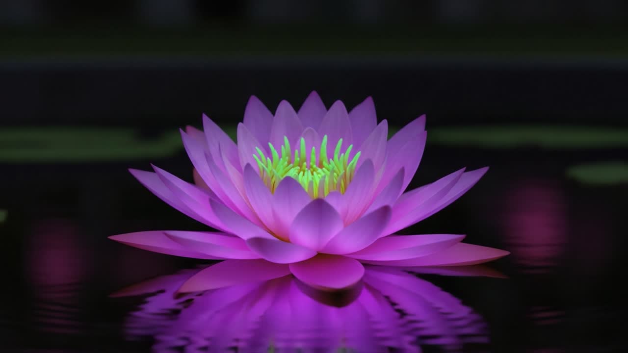 A Beautiful Pink Water Lily Floating Gracefully on Calm Water, Illuminated in Soft Evening Light with Reflections Enhancing Its Natural Beauty
