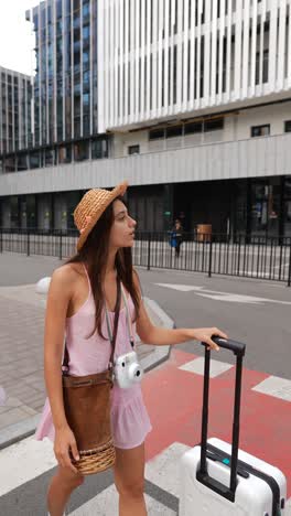 woman traveling in city