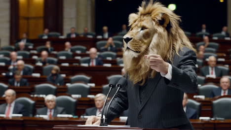 lion-headed politician addressing congress