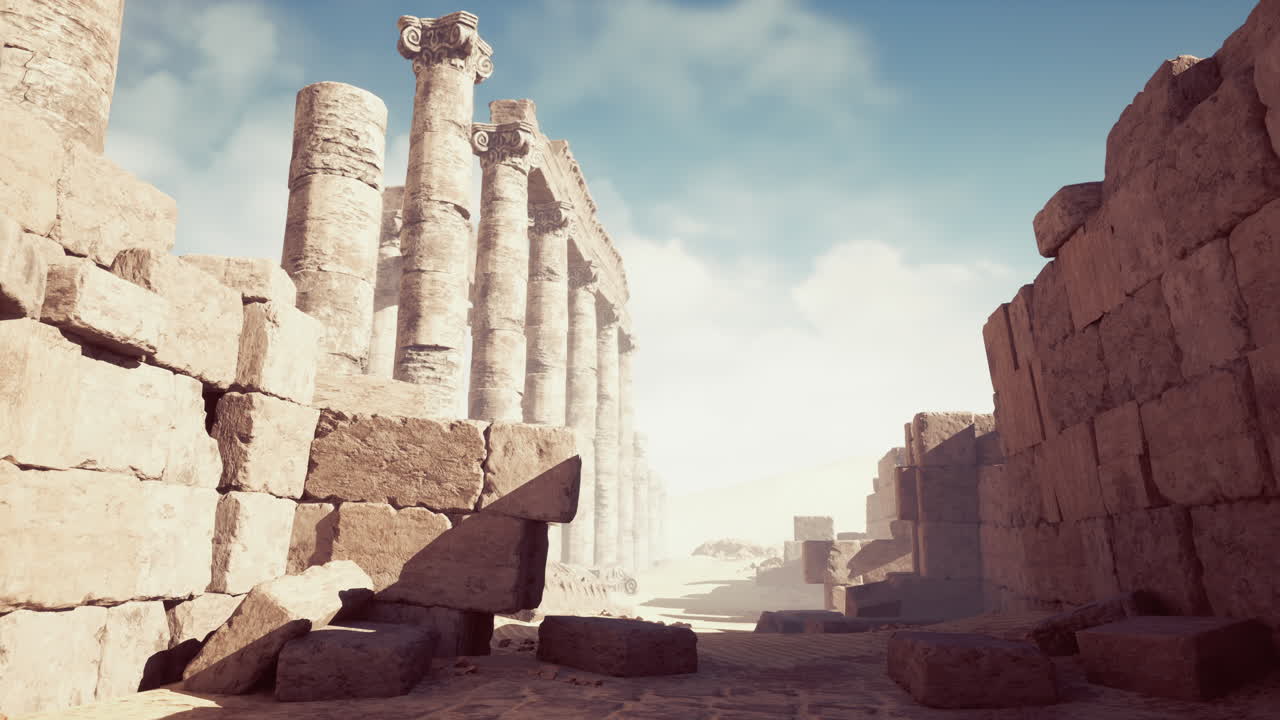 사막 풍경 에 있는 고대 유적 들