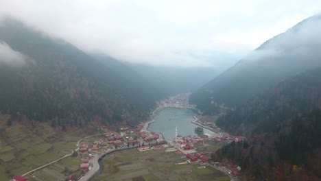 aerial view of uzungol in trabzon province, turkey.