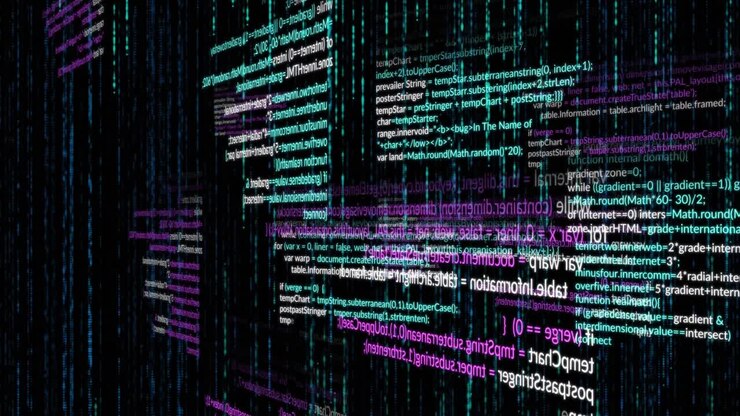Animation of data processing over black background