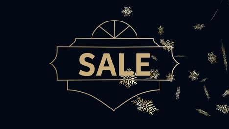 Animation-of-sale-text-and-christmas-snow-falling-on-black-background
