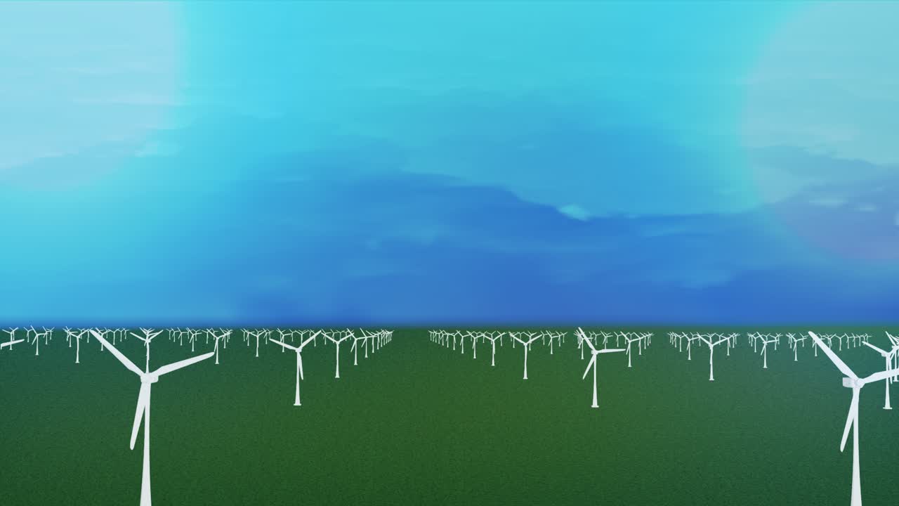 Loop animation background of spinning wind turbines on the eco energy farm power generators produce