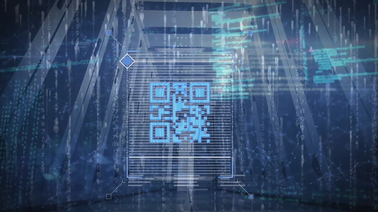 Animation of qr code with data processing over computer servers