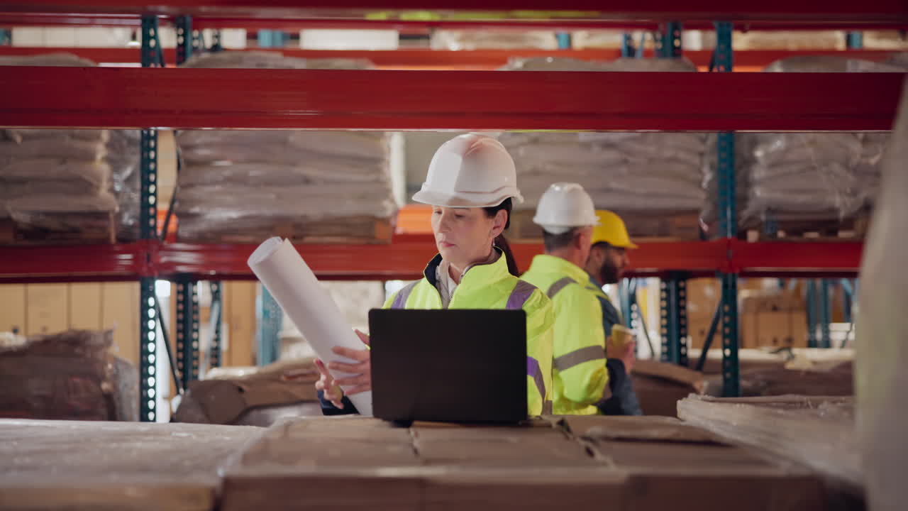 trabajador de almacén comprobando el inventario con una computadora portátil