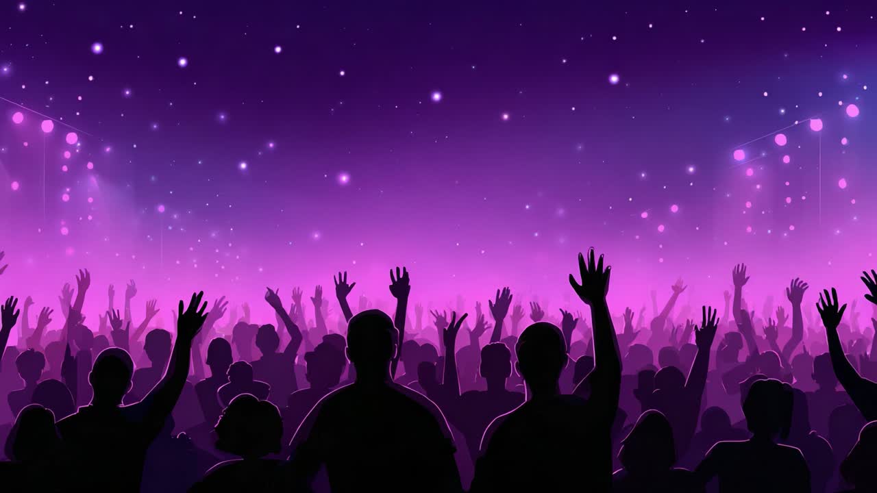 A Vivid Celebration of Euphoria: A Crowd Enthusiastically Engaging in a Live Event, Echoing the Spirit of Togetherness and Joy Under Illuminated Sky
