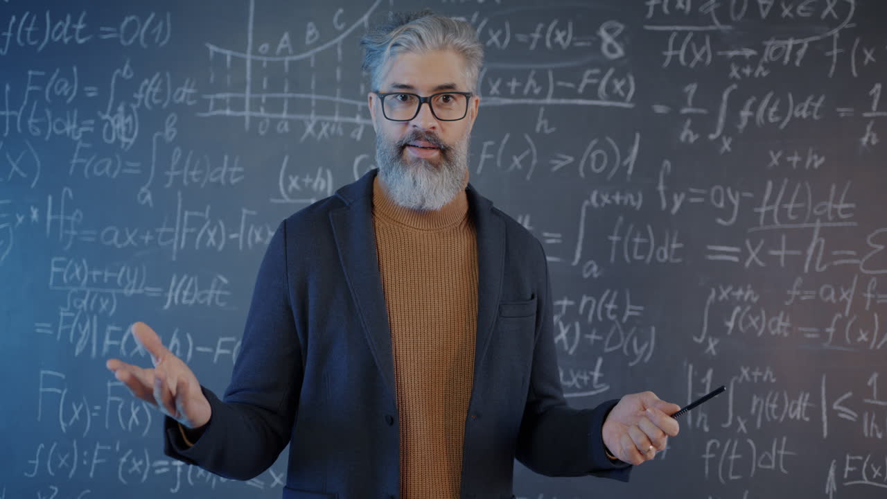 Teacher Explaining Mathematics on a Blackboard