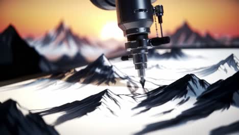 Advanced Robotic Arm Creating Stunning Mountain Artwork: A Fusion of Technology and Creativity in Digital Artistry