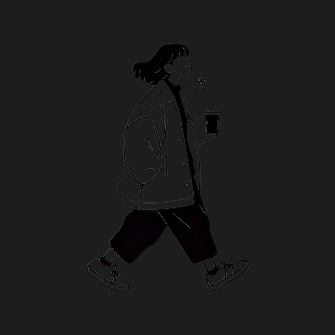 Line art woman with coffee animation isolated asset, transparent 4K video, alpha channel, ProRes